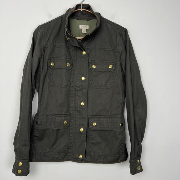 J Crew Factory Womens XS Resin Coated Twill Field Utility Jacket Green Zip Front - Picture 1 of 11
